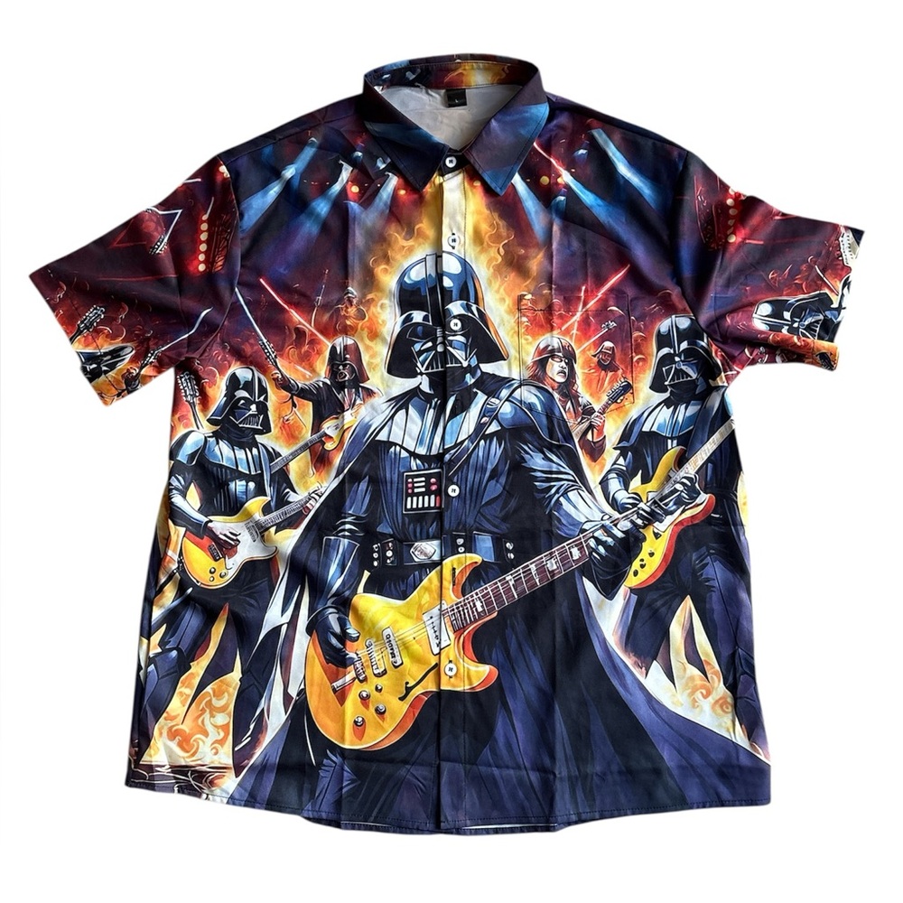 Darth Vader Playing‎ Electric Guitar Hawaiian Shirt Large 360 Graphics EUC